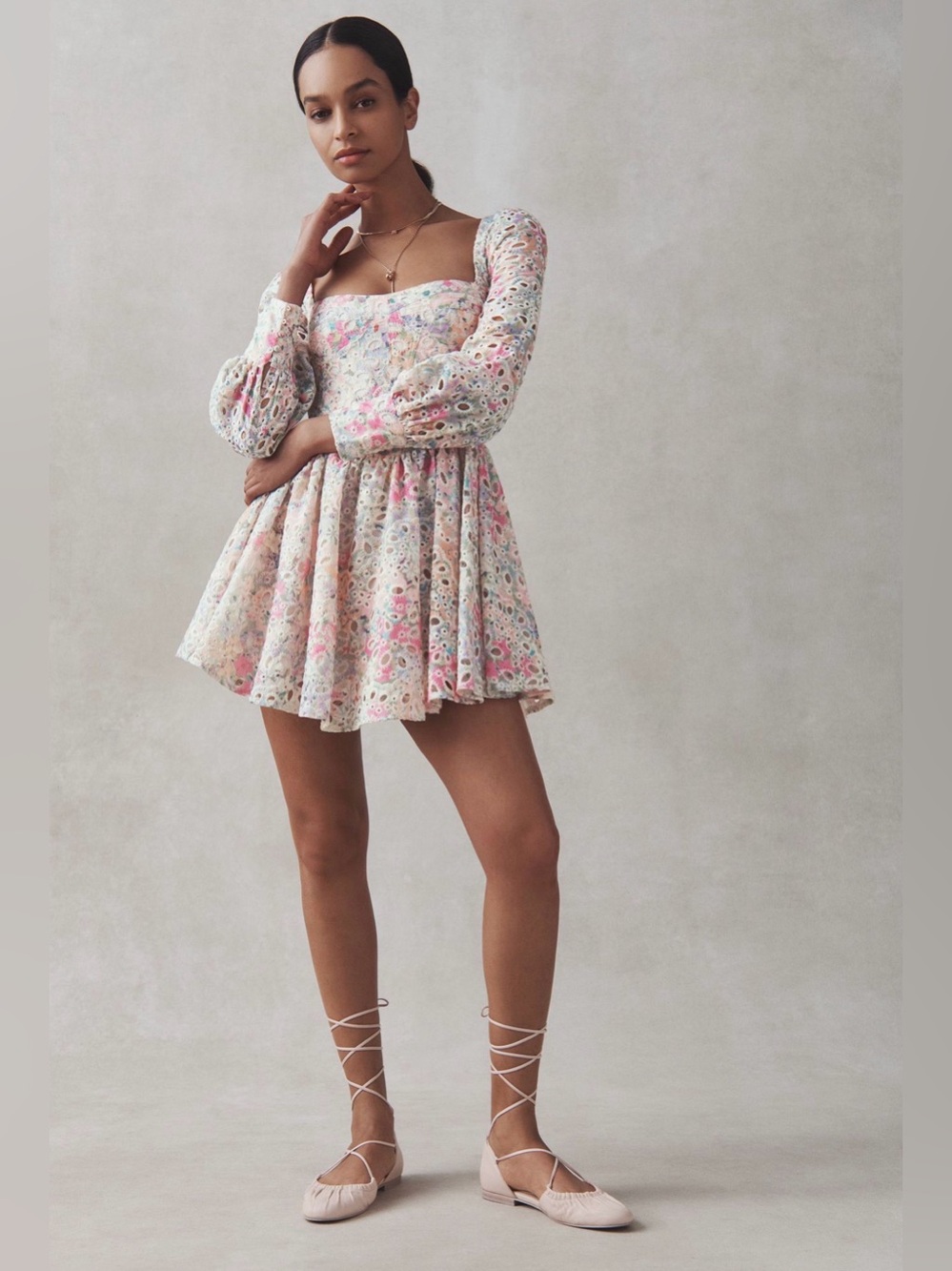 NWOT ANTHROPOLOGIE BARDOT Lila Flounce Broderie Mini Dress 10 XL